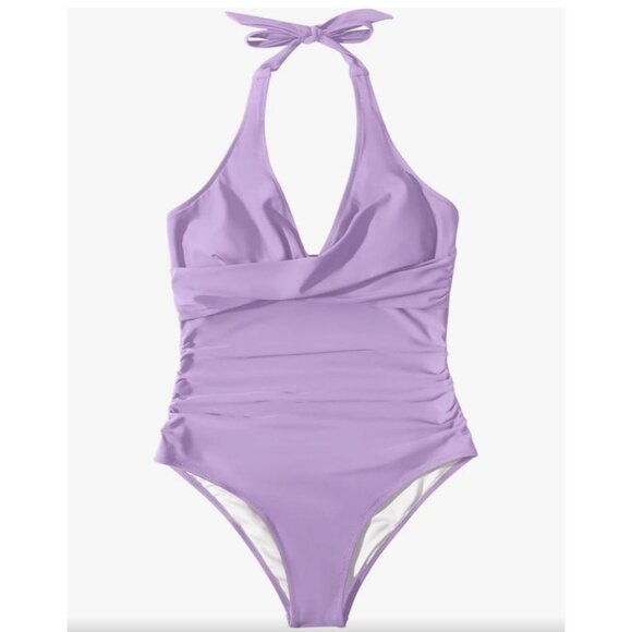 Suuksess Womens Lavender Size S Halter Neck One-Piece Swimsuit Tummy Control - Picture 9 of 12